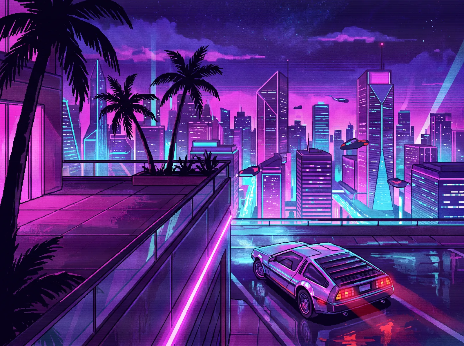 Ночной неоновый город GTA 5